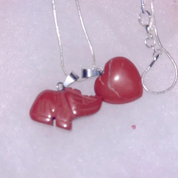 Boho Hippie Red Jasper Heart ❤️ and Elephant 🐘 24” Silver Necklace - Picture 5 of 6